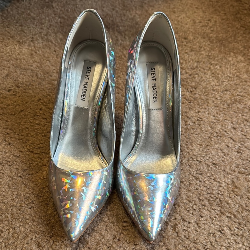 Steve Madden Silver Stiletto Heels with Pointed Toe
